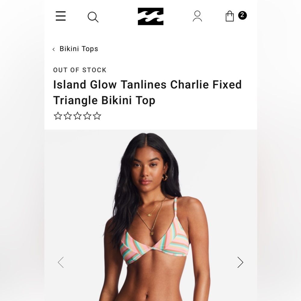 Billabong Island Glow Tanlines Charlie Fixed Triangle Bikini Top